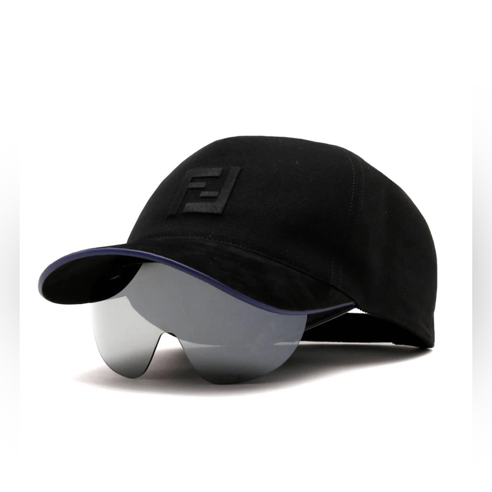 FENDI Eyewear EyeCap Dframe Sunglasses FF Leather Trimmed Baseball Cap Visor NEW